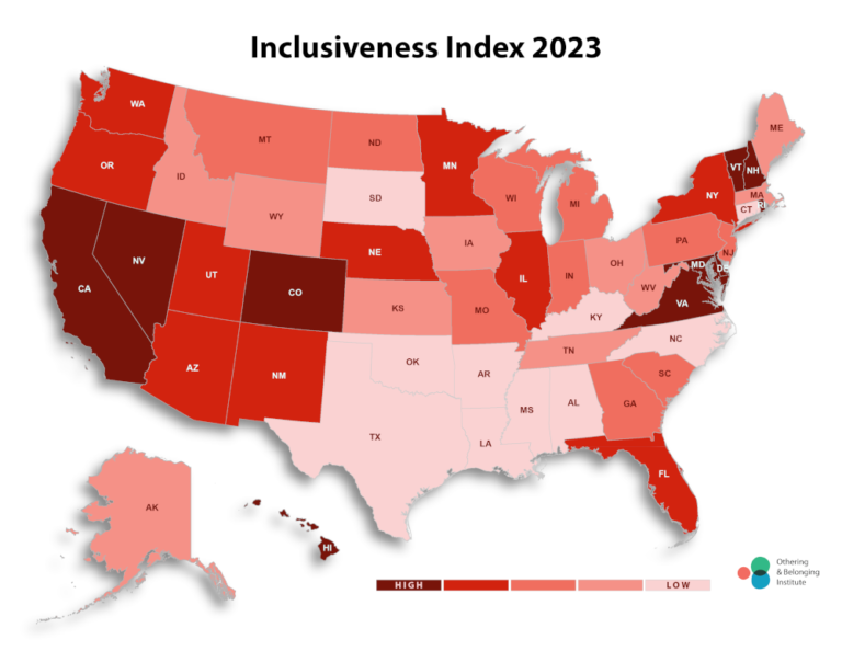 U.S. map showing Inclusiveness Index