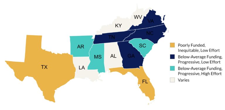 U.S. Map showing School Funding in the Southeast, 2022